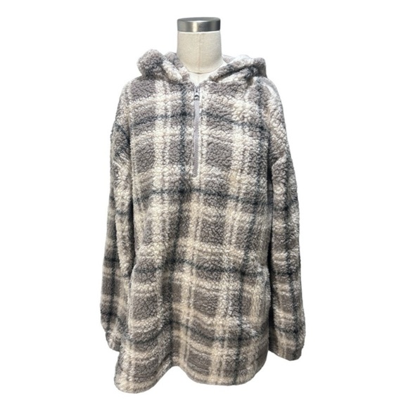 Koolaburra by UGG Women's Top Brushed Back Sherpa Hoodie plaid Size Medium - Picture 8 of 10